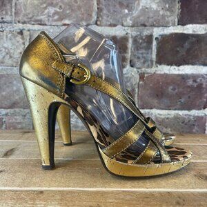 Gold Strappy High Heel Sandals